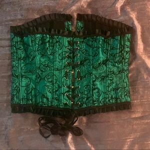 Vaacodor Green and Black satin Corset with Lace Detailing